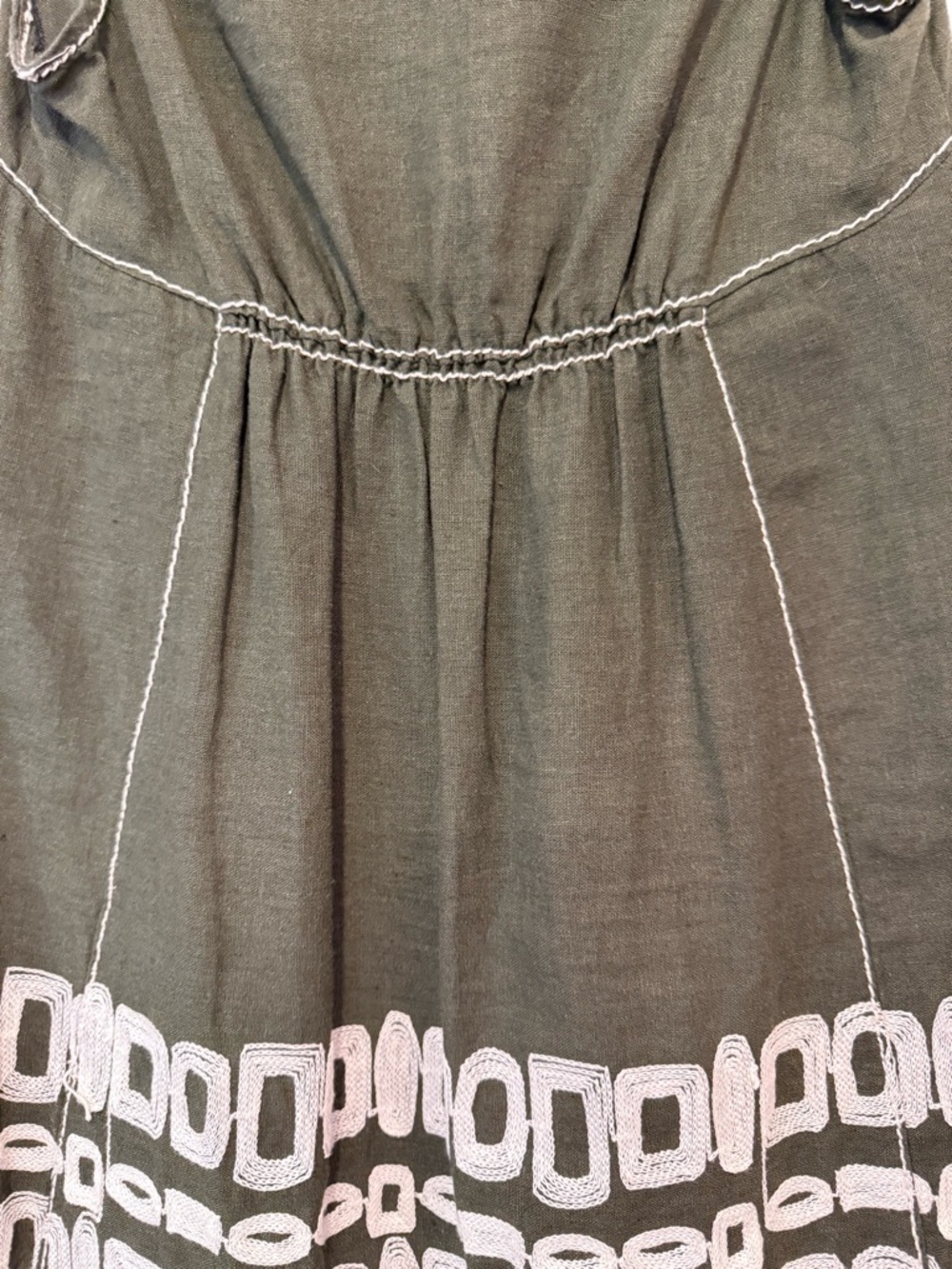 Max Studio Linen Blend Embroidered Shift Dress Olive XS - Picture 4 of 8